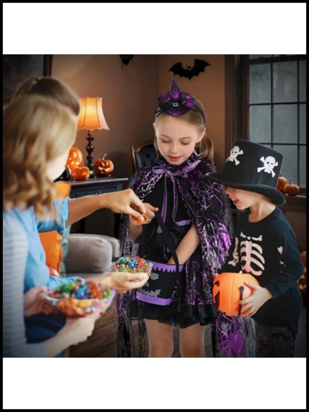 Girls Spider Witch Halloween Costume Set with Light Up Tutu Cape and Trick or